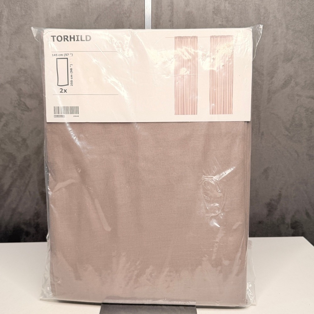 IKEA TORHILD Curtains Pair 57x98 Grey Brown Beige Sheer 100% Polyester Set 2 NEW